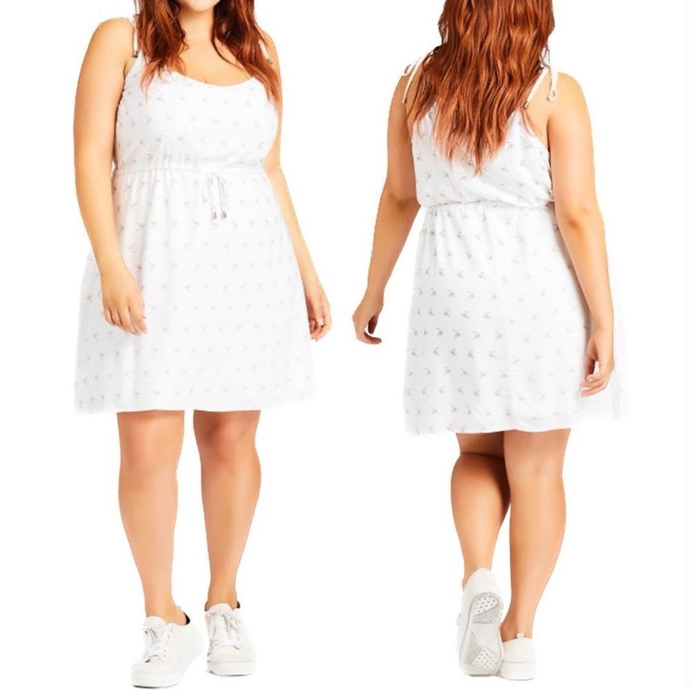 NWT! Loralette PLUS XS 14/16W White Bird Sweetly Tied Mini Dress